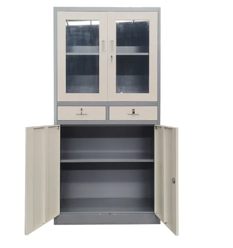 2 Door Half Glass Cabinet with Drawers