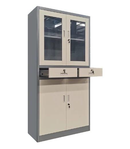 2 Door Half Glass Cabinet with Drawers