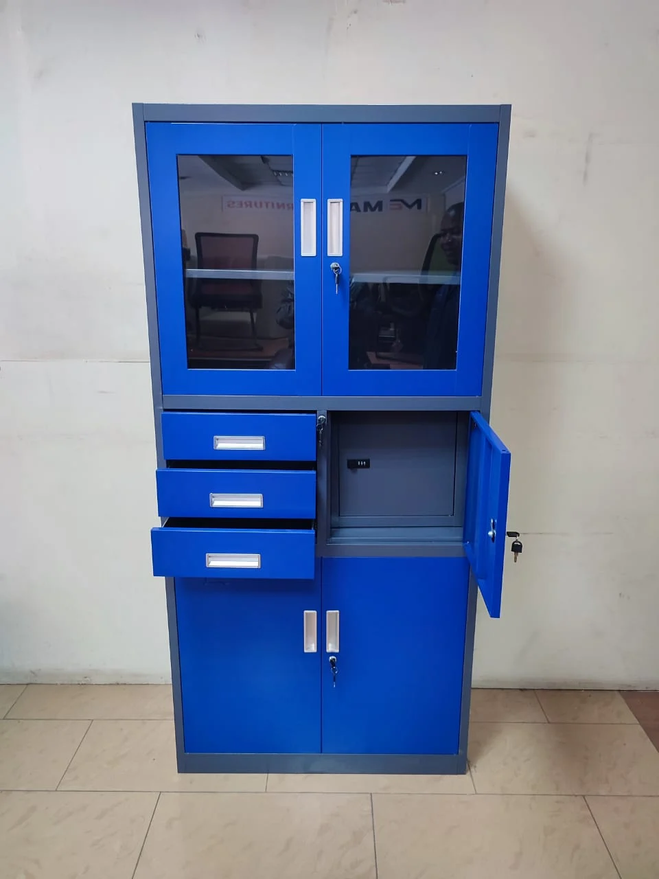 Blue Metallic Cabinet with Safe