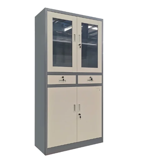 2 Door Half Glass Cabinet with Drawers