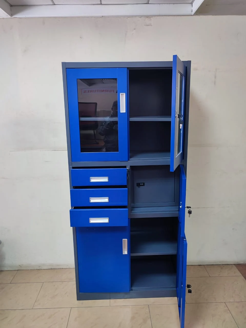 Blue Metallic Cabinet with Safe