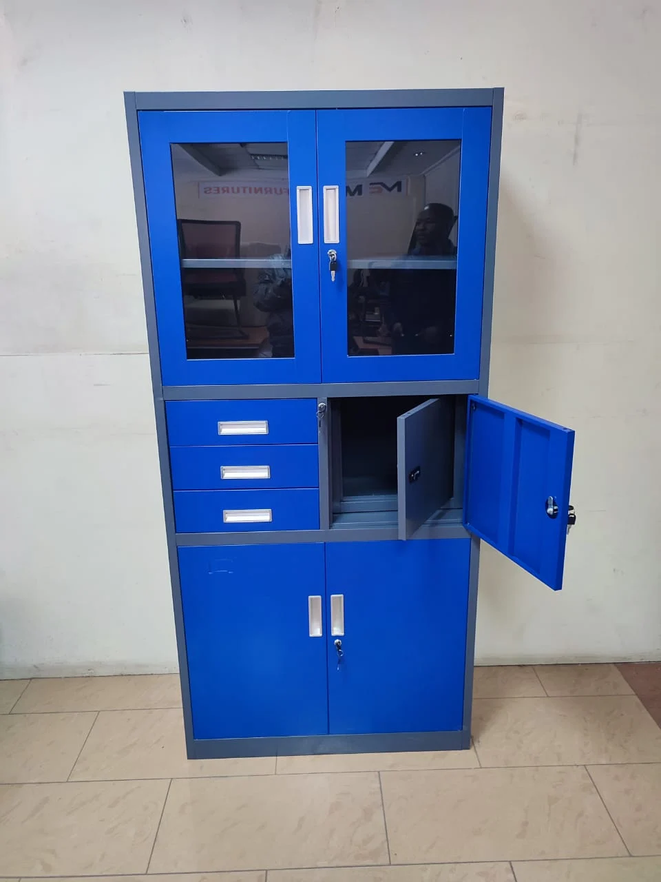 Blue Metallic Cabinet with Safe