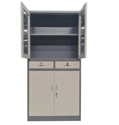 2 Door Half Glass Cabinet with Drawers