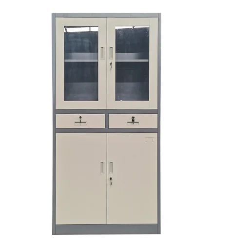 2 Door Half Glass Cabinet with Drawers